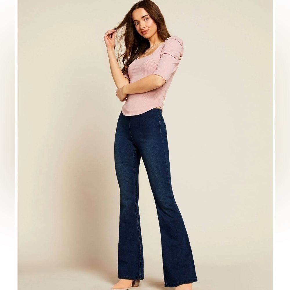 Free People Night Lily Puff Shoulder Square Neck Short Sleeve Ribbed Top Medium
